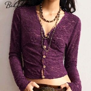 New Purple Lace Button-Up Top